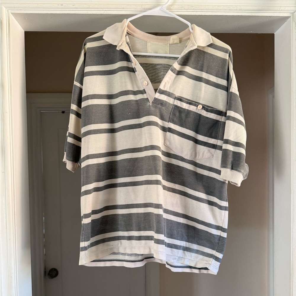 Vintage stripe gray and white polo shirt size M
